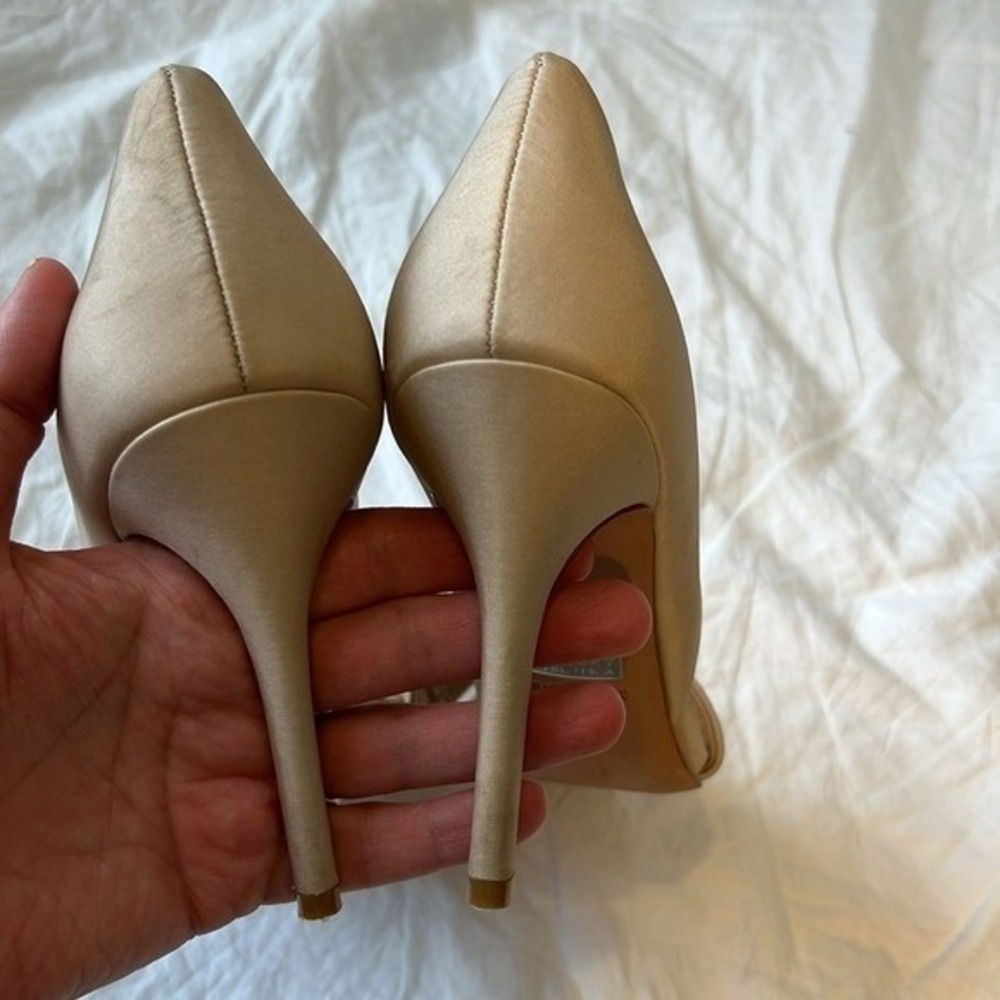 Badgley Mischka Rhinestone Silk Peeptoe Shoes Heels Open Toe Summer Blush 8.5 - Picture 12 of 16